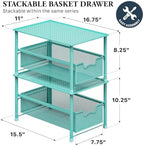 Simple Houseware Stackable Under Sink Sliding Basket Drawer, Turquoise - Image 2
