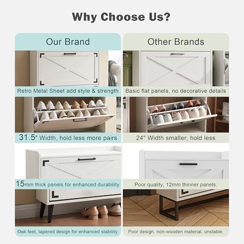 Barnyatoh Farmhouse Shoe Storage Cabinet with 2 Flip Drawers & Barn Door - Image 7