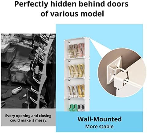 MAGINELS 5-Tier Slim Shoe Rack Organizer,Thin Storage Shelf for Closet,Hidden Shoes Cabinet for Small Spaces,Narrow Shelves for Wall Behind Door,Entryway,White - Image 6