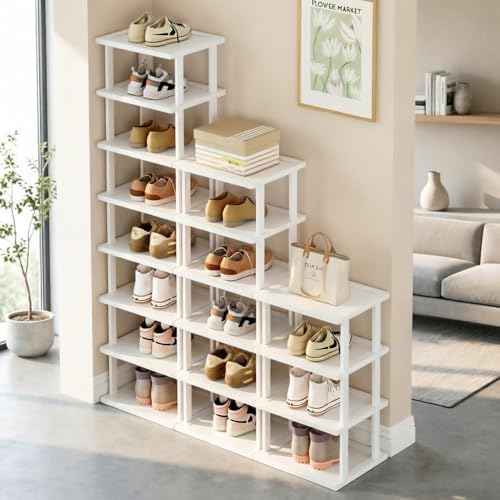 SAN HE Bamboo Shoe Rack 17 Tier- Vertical Shoe Rack for Small Spaces, Tall Narrow Shoe Rack Organizer for Closet Entryway Corner Garage and Bedroom,Skinny Shoe Shelf with Free Stackable DIY - Image 5