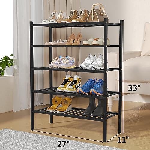 ROMGUAR CRAFT 5 Tier Bamboo Shoe Rack for Closet Free Standing Wood Shoe Shelf for Entryway Small Space Stackable 27"x11"x33" (Black) - Image 3