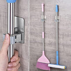 HANZE 4 Pack Stainless Steel Mop Broom Holder Organizer, Self Adhesive Wall Mounted Mop Organizer Storage Rack Clip for Kitchen Bathroom and Garage (Rectangle, Large) - Image 3