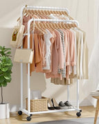 Sakugi Clothes Rack - Clothing Rack with Storage Mesh Shelf & Casters, Heavy-Duty Metal Clothing Rack for Hanging Clothes, Dresses, Coats, Large Load Capacity, Easy Assembly, White, 28.0"x16.0"x59.0" - Image 2