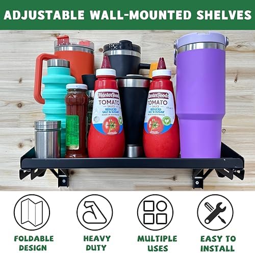 ULIBERMAGNET Garage Folding Storage Rack Shelves,200LB Metal Wall Mounted Adjustable Rail Shelf for Garage,Power Tools,Toolbox,Storage Shelves with Lip for Workshop Kitchen Office (2 Pack) - Image 5