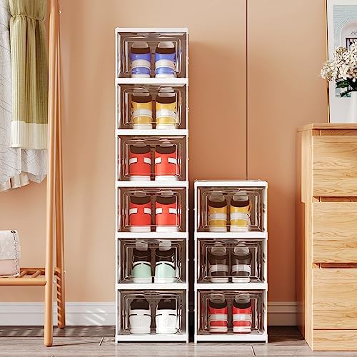 Shoe Storage Organizer Box 6-Tier Foldable Collapsible Stackable Shoe Rack Bins, Fit Size 12, No Assembly, for Men and Women - Image 6