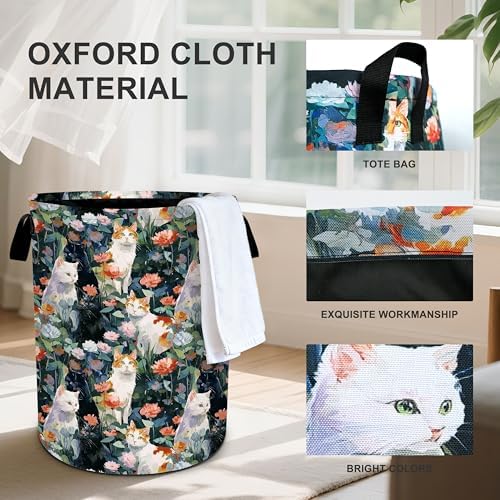 Cat Flowers Laundry Basket Storage Bin Foldable Laundry Hamper Clothes Storage Bucket Organizer 19.6x15.7 Inch For Laundry Room/Bedroom/Bathroom - Image 4