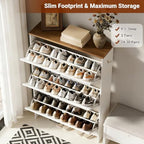 Shoe Cabinet for Entryway, 3 Flip Drawers Shoe Storage Cabinet with 3-Tier Adjustable Shelves, Ultra Slim 9.1" Depth Holds Up to 30 Pairs, Freestanding Hidden Shoe Organizer with Barn Door Design - Image 4