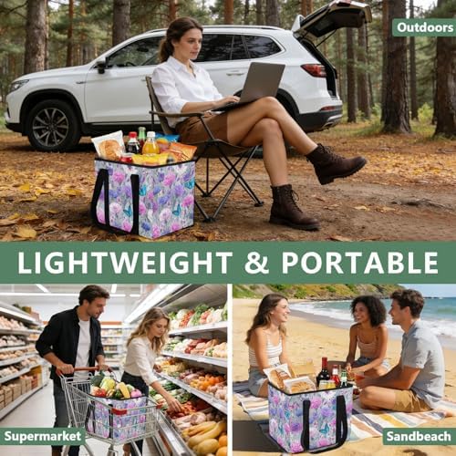 Trunk Organizer Collapsible Car Organizer with Handle Car Storage Box Bin for Groceries SUV Utility Tote Bag Portable Vehicle Container White Carnation Butterfly Cornflower - Image 6
