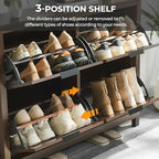 4-Flip Drawer Shoe Cabinet Narrow Entryway Rack, Brown - Image 3