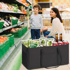 LHZK Standing Extra Large Utility Tote Bag with Metal Wire Frame and the Sides Rinforced, Extra Large Tote Bag with Handle, Reusable Grocery Bags Foldable, Beach Bag, Car Tote (Black, 26''x15''x13'') - Image 2