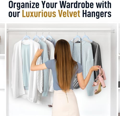 Sishynio Velvet Hangers 30 Pack, Non-Slip Slim Felt Clothes Hangers Blue | Space-Saving Closet Organization; Flocked Surface; 360° Swivel Hooks; For Shirts, Coats, Dresses, Blouses - Image 7