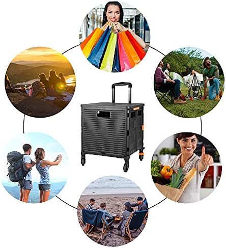 FELICON SELORSS Foldable Utility Cart Folding Portable Rolling Crate-Black - Image 6