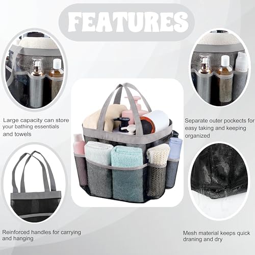Mesh Shower Caddy Portable - 9 Pockets, Shower Bag for Dorm Room Camping - Image 3