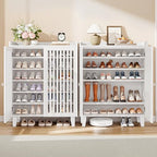 IRONCK Shoe Cabinet with Slatted Doors, 6-Tier Shoe Storage Cabinet, White - Image 5