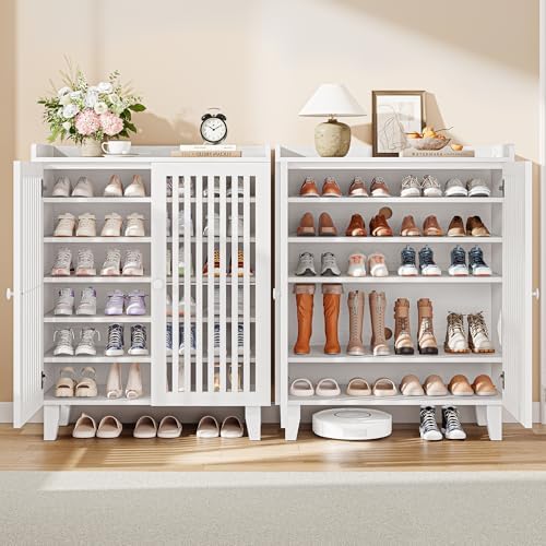 IRONCK Shoe Cabinet with Slatted Doors, 6-Tier Shoe Storage Cabinet, White - Image 5