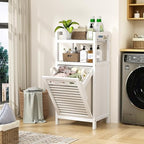 VASMIA Tilt Out Laundry Hamper,Bamboo Laundry Storage Cabinet with Shelf,10 Gal Hidden Laundry Basket Organizer for Bathroom,Laundry Room,White - Image 2