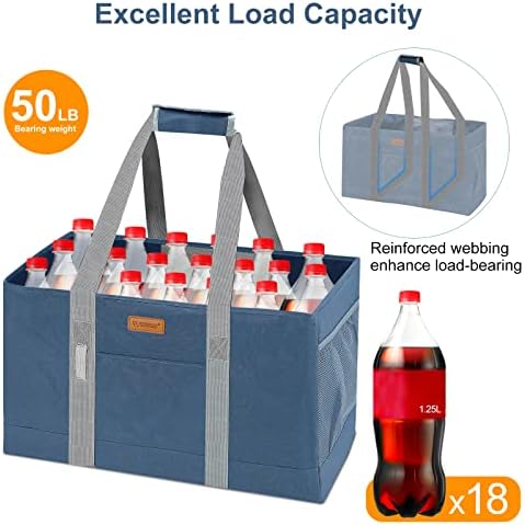 WONDAY DarkBlue Foldable Utility Tote Bag, Reusable Grocery Bag - Image 4
