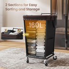 160L Laundry Hamper with Wheels and Handle, 2-Section Rolling Hamper for Laundry, Large Laundry Basket with Wheels, Rolling Laundry Basket Clothes Hamper for Home, Bathroom and Dorm(Black) - Image 4
