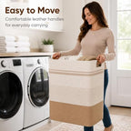 Laundry Hamper, Cotton Rope Laundry Basket with Leather Handles, 25.1-Gallon/95 L Large Clothes Hampers for Laundry, Woven Laundry Baskets for Blankets, Clothing, Bedroom, Living Room, Nursery - Image 4