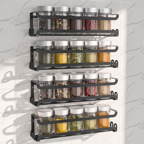 LUCYCAZ 4 Pack Wall Mounted Spice Rack for Kitchen Cabinet,RV,Camper,Black - Image 2