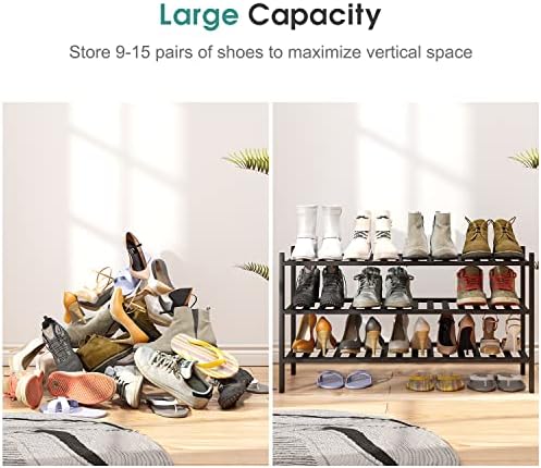 viewcare 3-Tier Long Black Shoe Rack, Bamboo Wood Shoe Rack for Closet, Entryway & Hallway, Stackable | Functional | Sturdy - Image 4