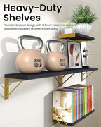 BAYKA Floating Shelves for Bedroom Decor, Wall Shelves for Storage, Wall Mounted Rustic Wood Floating Shelf for Books,Corner Shelf for Bathroom,Kitchen,Living Room(Black and Gold，Set of 4) - Image 4