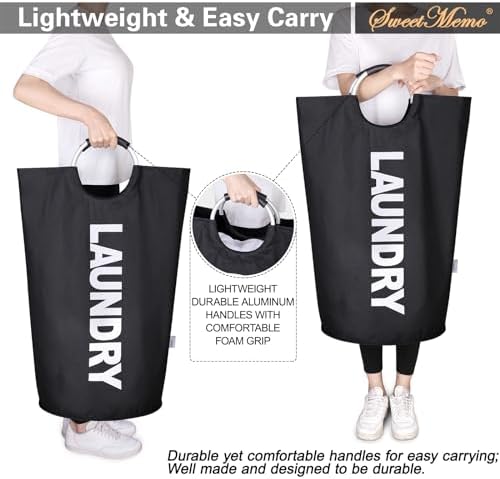Large Laundry Basket, Laundry Hamper Bag with Handles, 95L, Black - Image 6