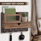 Key Holder for Wall with 5 Key Hooks and Storage Drawer - Image 7