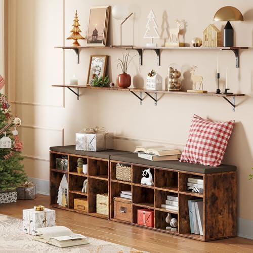 DINZI LVJ Shoe Storage Bench with Cushion, 40.9" Cubby Shoe Rack, 12-Cubby - Image 2