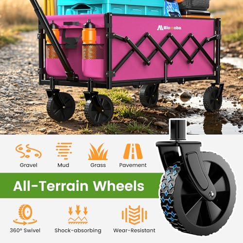 Blomoba 35" Extra Long Folding Wagon with Adjustable Handle & Wheels, Pink - Image 6
