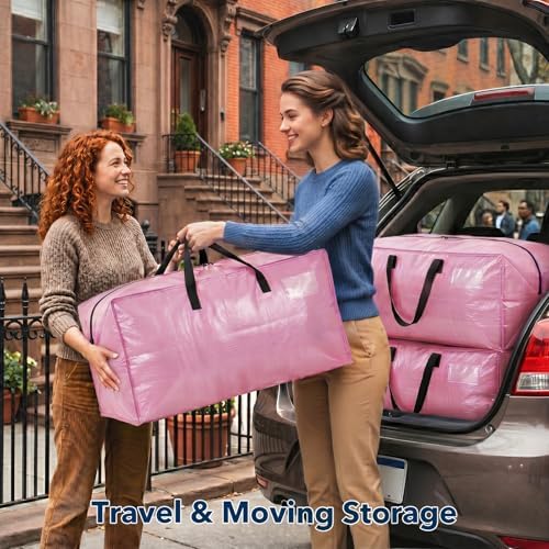 Moving Bags Heavy Duty,Extra Large Moving Bags for Travel/College Packing/Storage/Organization/Seasonal Clothes & Bedding Storage,Moving Supplies Bins,Compatible with Ikea Frakta Cart (Pink,8Pcs) - Image 6