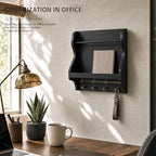 Pine Wood Mail Organizer Wall Mount with 7 Key Hooks for Home Decor, Black - Image 3