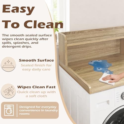Royxen Laundry Countertop with 2-Tier Shelf Universal Fit, Washer and Dryer Countertop with Storage Space, Shelf Height 11.5 Inches, Solid Wood Core, White Oak - Image 5