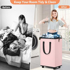 SpaceTrove Rolling Laundry Basket with Wheels, Laundry Hamper, 80L, Pink - Image 5