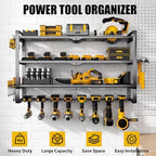 MOOMSINE Large Power Tool Organizer Wall Mount for Garage, 4-Tier Heavy Duty Metal Storage Rack Loads 400lbs, Battery Tools Hanger with 8 Cordless Drill Holders for Workshop, Pegboard, Shed - Image 2