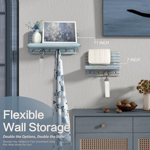 Rebee Vision Key Holder Wall Mount with Shelf & 4 Hooks for Entryway, Blue - Image 5