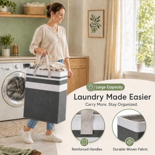 2 Pack Large Laundry Baskets, Laundry Hampers, Freestanding Waterproof Collapsible Clothes Basket with Easy Carry Handles in Laundry Room Bathroom Bedroom Dorm,Grey,75L - Image 7