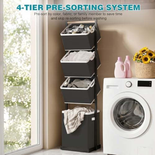 4-Tier Laundry Hamper Sorter, Vertical Laundry Sorter with Removable Basket - Image 4