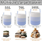 70L Woven Laundry Basket, Large Clothes Hamper with Handles- Blue - Image 2