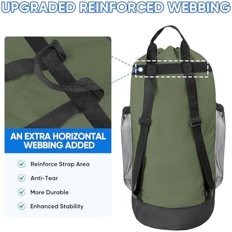 BALEINE 120L Laundry Bag Backpack, 900D Oxford Fabric Large Travel Laundry Bags with Shoulder Straps and 2 Mesh Pockets for College Dorm, Apartment, Laundromat (Green, 120L) - Image 3