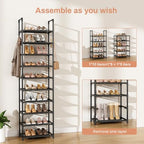 LANTEFUL 10 Tiers Shoe Rack 25 Pairs Large Capacity Tall Shoe Organizer Sturdy Shoe Storage with Two Hooks Space Saving Metal Narrow Shoe Rack for Closet, Entryway, Bedroom, Black - Image 5