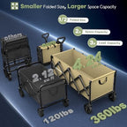HIKEMOON 34'' Extra Long Folding Portable Wagon Cart, 120L 360LBS Khaki - Image 3
