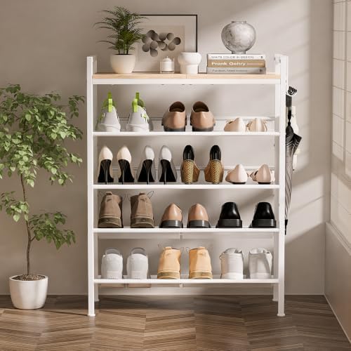 5 Tier Shoe Rack, Shoe Rack for Entryway with Hook, Shoe Organizer with Adjustable Mesh Shelves, Metal Shoe Storage, Closet, Bedroom Living Room Garage - Image 7