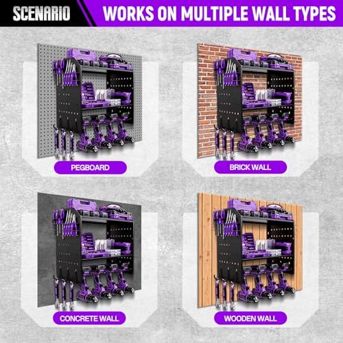 Power Tool Organizer Wall Mount, 4 Tier Tool Rack for Power tool Storage,Solid Thickened Storage Panel Construction,Garage Tool Organizer with Hooks for Men Gift,Black - Image 6