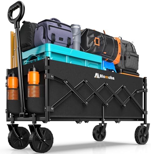 Blomoba 35" Extra Long Folding Wagon with Adjustable Handle & Wheels, Black by Blomoba