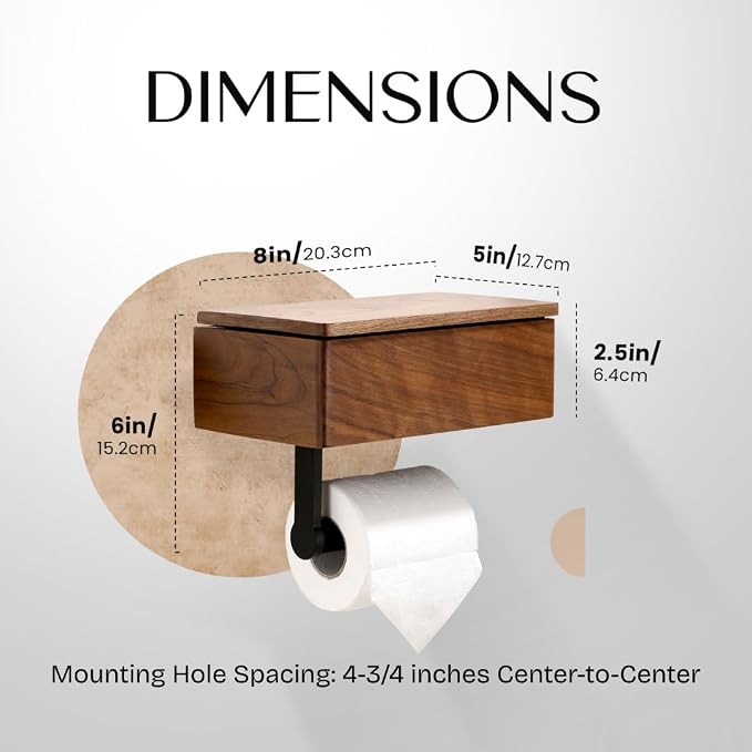 Day Moon™ - Toilet Paper Holder with Shelf - Modern Roll Holder for Bathroom - 1 Pack - Wall Mount - with Storage, Wood - Image 6