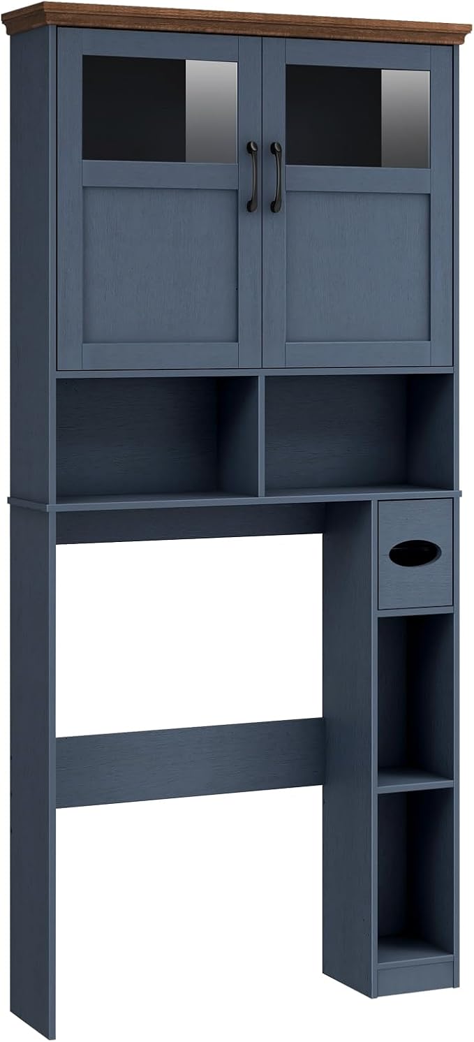 Vabches Over The Toilet Storage Cabinet with Doors & Paper Holder, Blue - Image 8