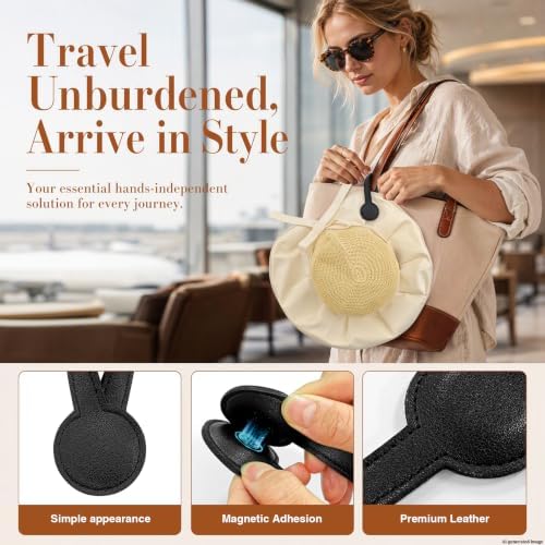 Magnetic Hat Clip for Travel on Bag, Hands-Free Hat Holder for Purse, Backpack, Tote or Luggage, Leather-Style Travel Accessory, Black, 1 Pack ﻿ - Image 2