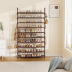 LANTEFUL Tall Shoe Rack 10 Tier Shoe Organizer Large Shoe Shelf with 18 Hooks Storage for 50 Pair Sneaker and Boot, Stackable Vertical Shoe Rack Organizer for Closet, Entryway, Bedroom, Brown - Image 7