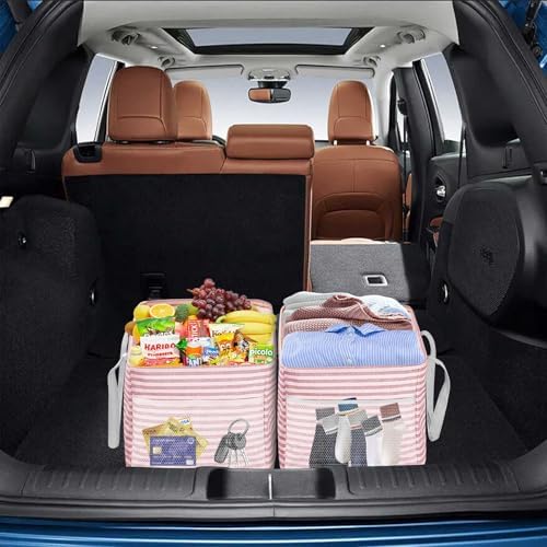 LHZK Standing Utility Tote Bag with Metal Wire Frame and the Sides Rinforced, Large Tote Bag with Handle, Reusable Grocery Bags Foldable, Beach Bag, Car Tote (Pink, 18.5''x11.8''x11.5'') - Image 6